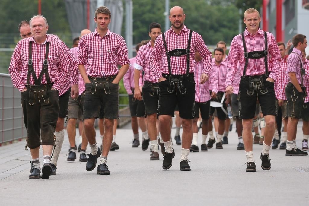 Bayern Munich stars donned their Lederhosen and joined the fun at Oktoberfest this afternoon