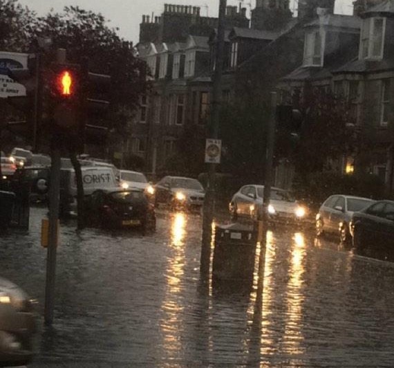 Flooding in Aberdeen city centre last year. Picture by Twitter user James Watt