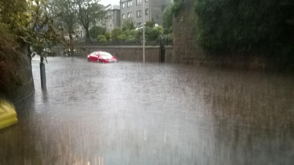 Flooding on Polmuir Road, Aberdeen last month. Picture by Twitter user @adamwright