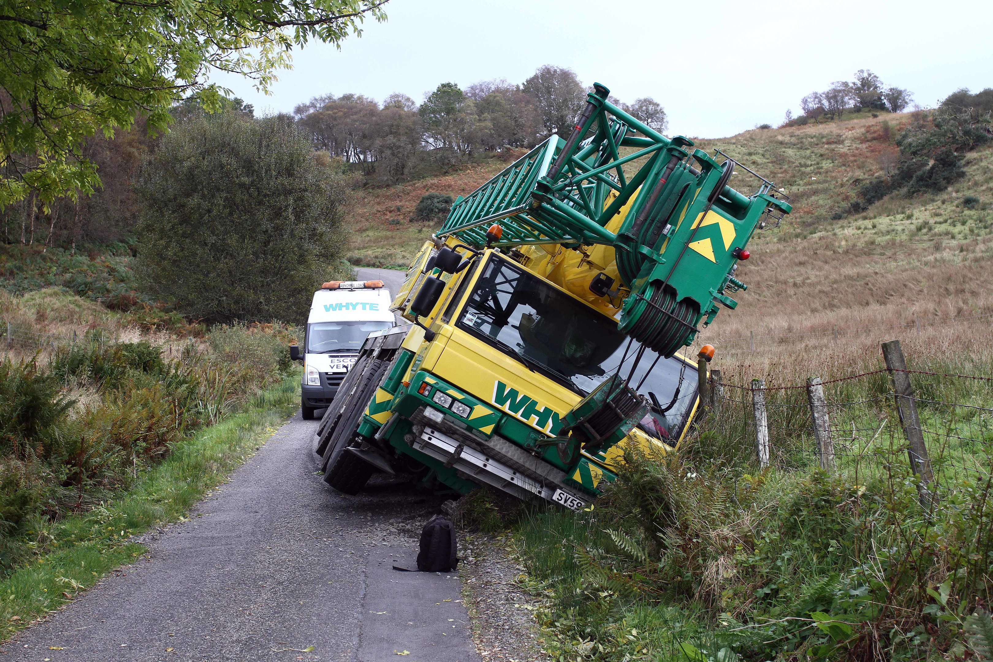 The recovery operation is underway to remove the crane