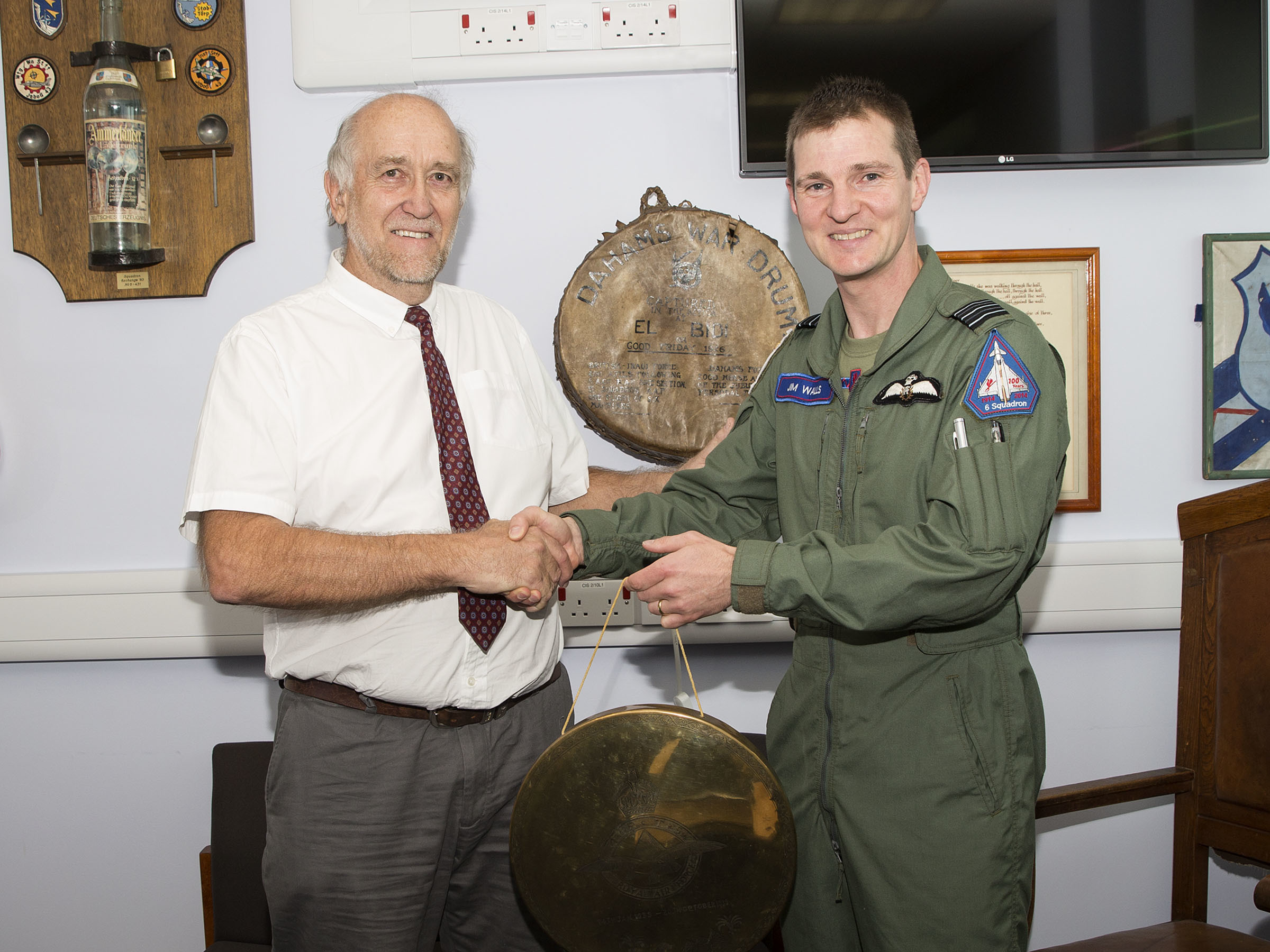 Geoff Hillier, who lives in Australia, visited the base to present them with the memorabilia