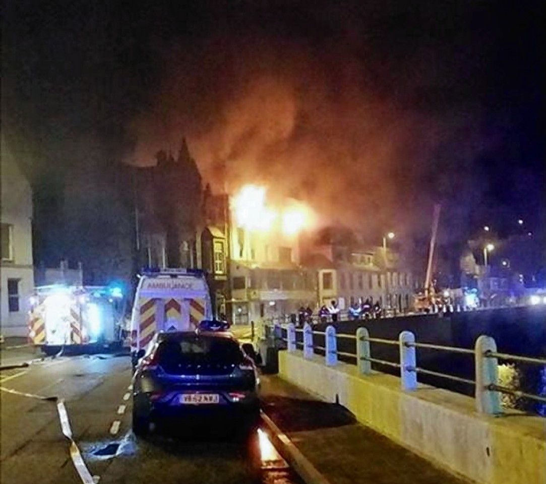 Flames were seen from miles around coming from the roof of the former Macduff hotel