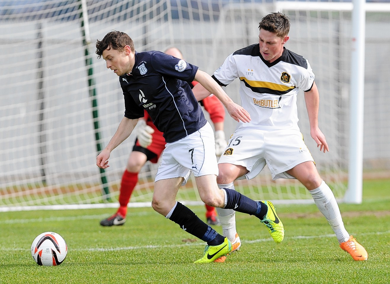 Nicky Riley in action last season against Dumbarton's Jordan Kirkpatrick