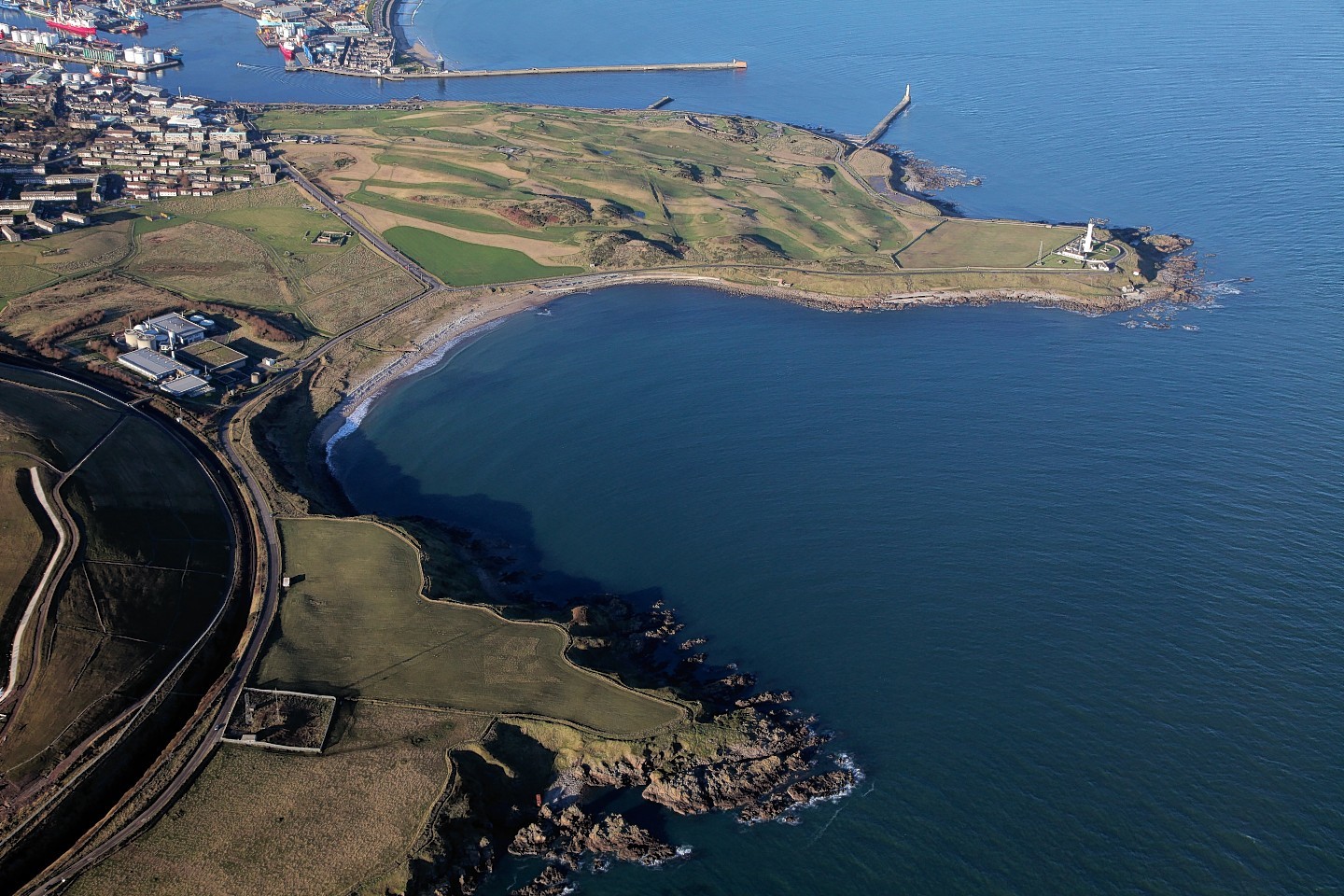 An aerial shot of Nigg Bay