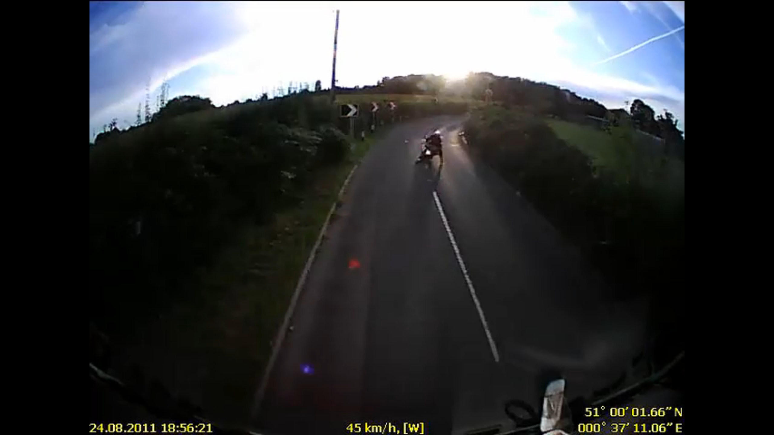 The biker somehow escaped with just a broken shoulder