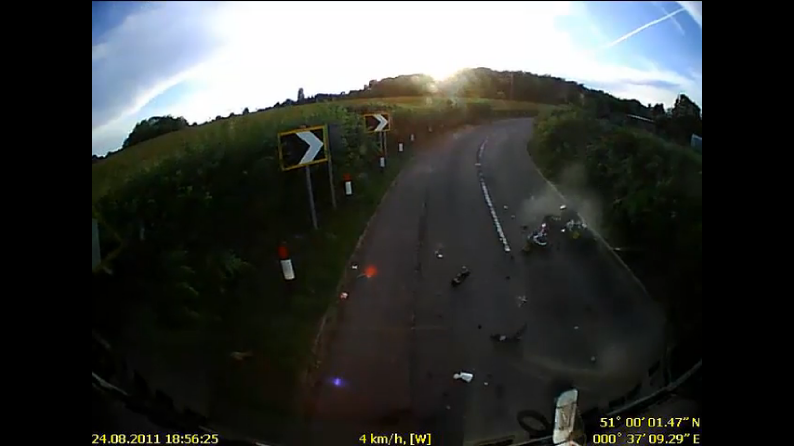 The biker somehow escaped with just a broken shoulder