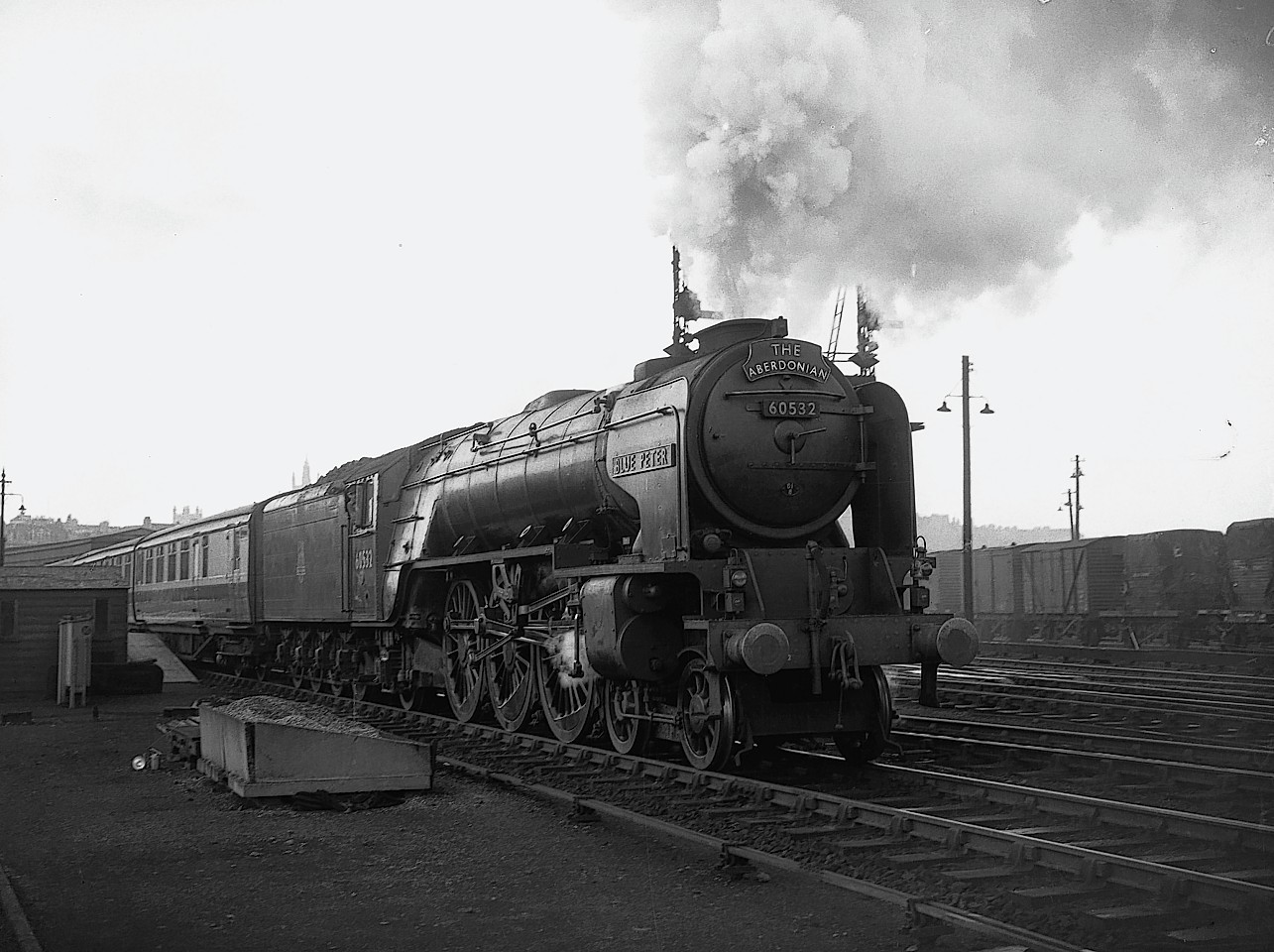 The Blue Peter steam train, seen here on its last run from Aberdeen on August 21, 1957