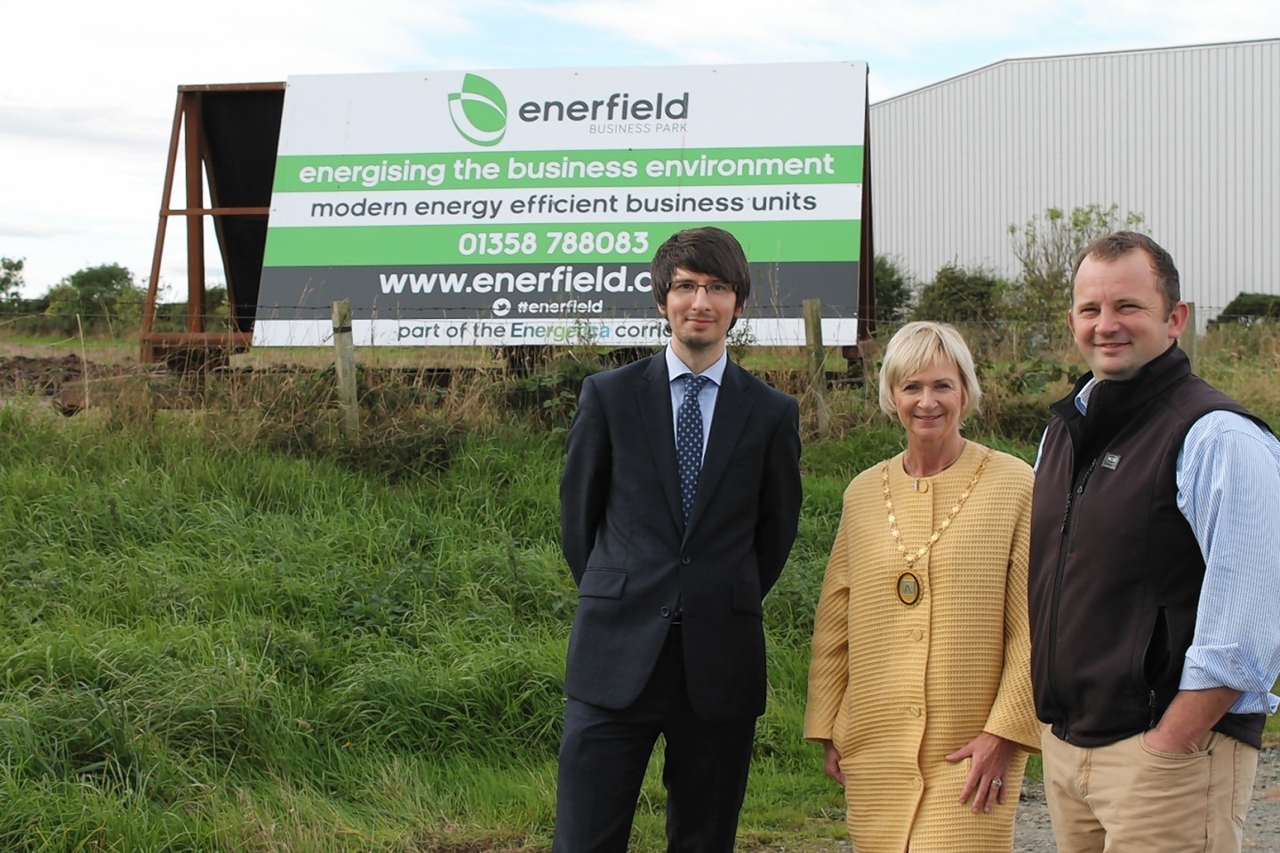 Developer Andrew Booth, right, with Aberdeenshire Provost Jill Webster and Energetica development manager James Welsh,