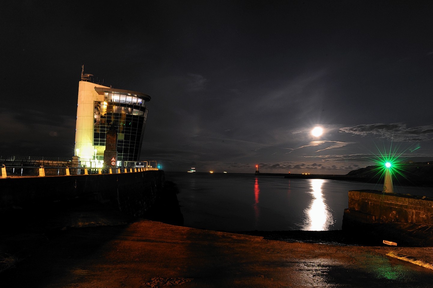 The full moon over Aberdeen Harbour