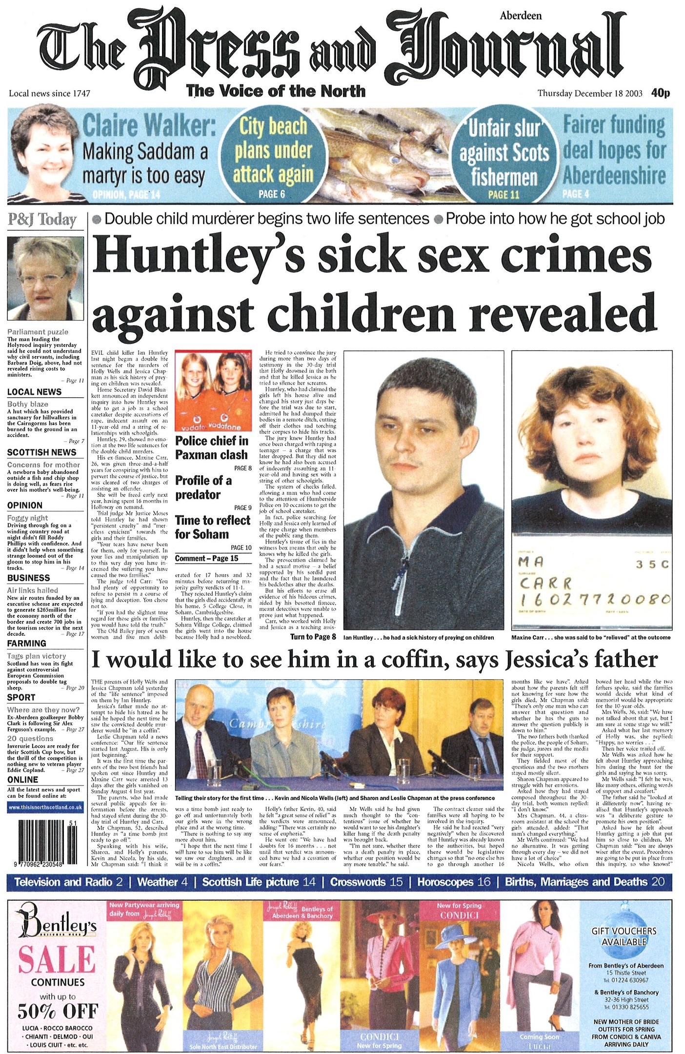 Front page on 18 December 2003
