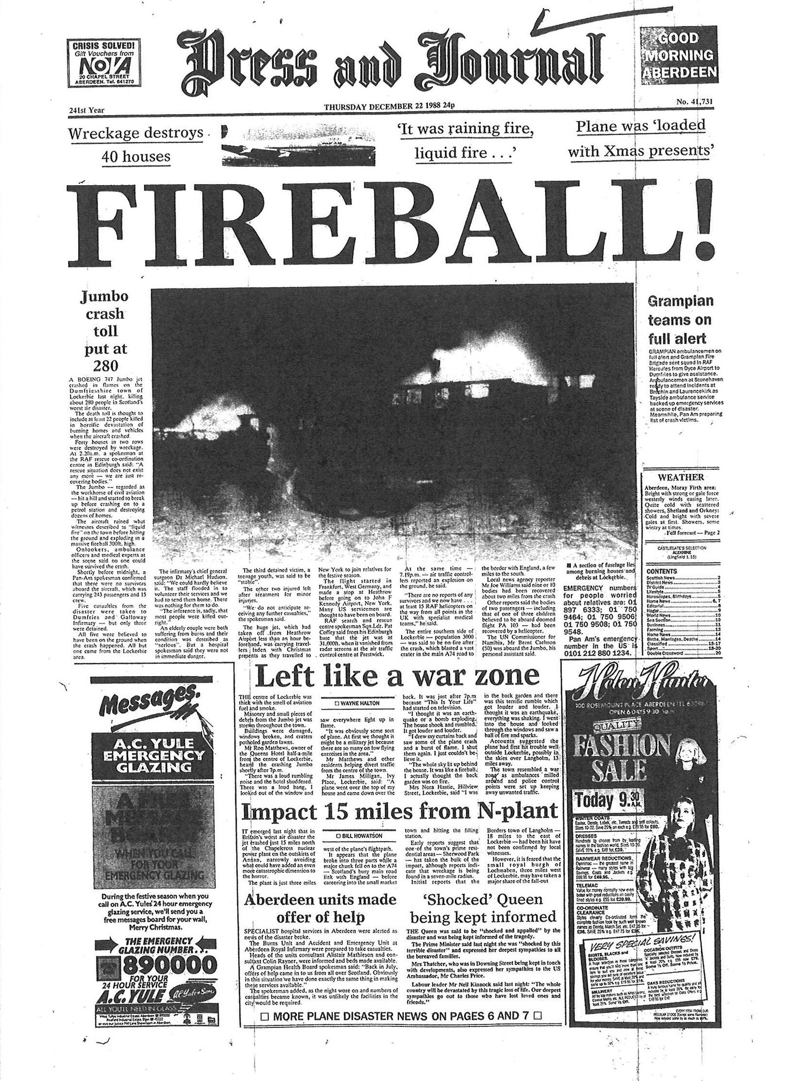 Front page Thursday 22 December 1988 