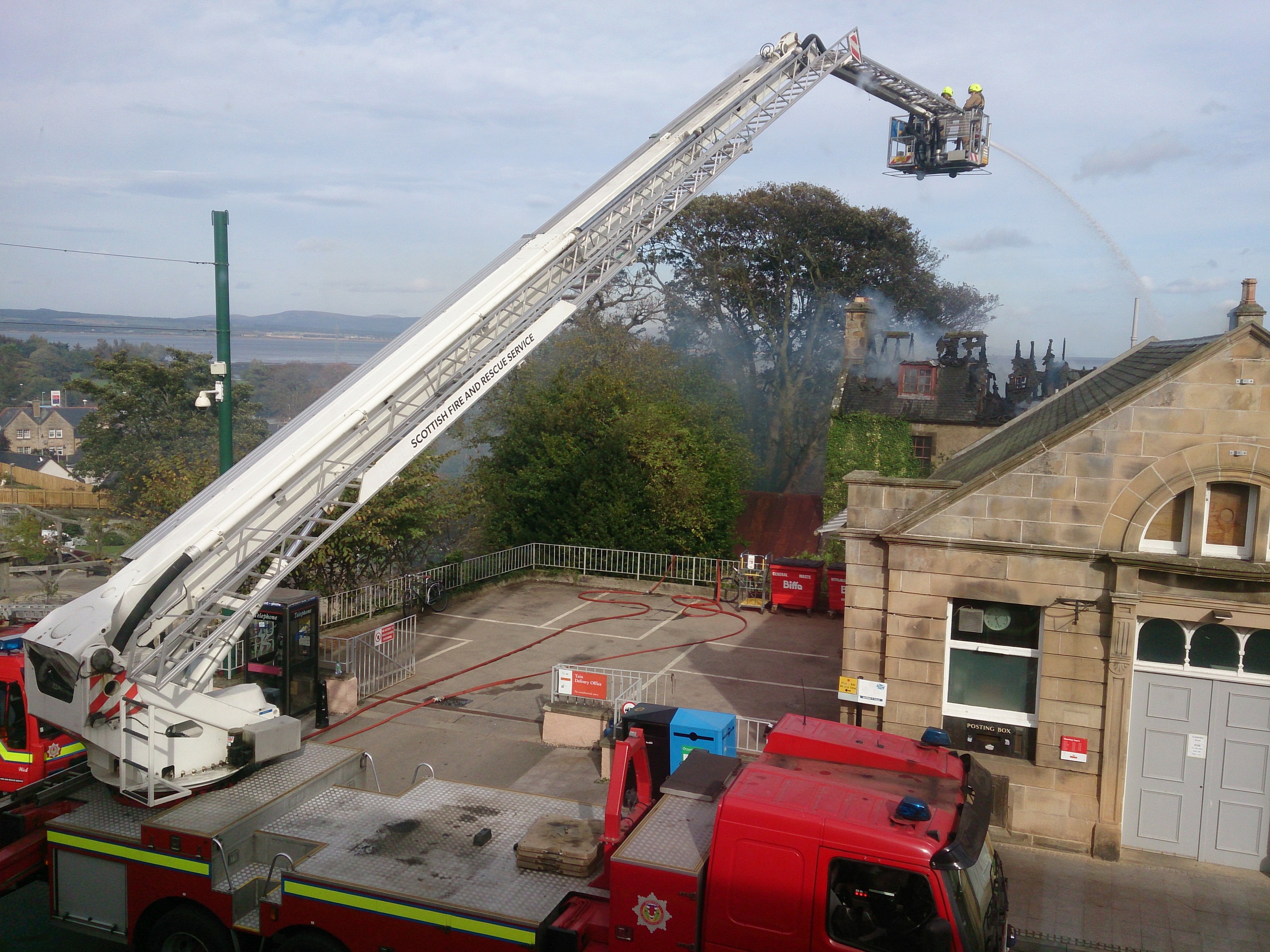 Firefighters used a hydraulic platform to extinguish the blaze