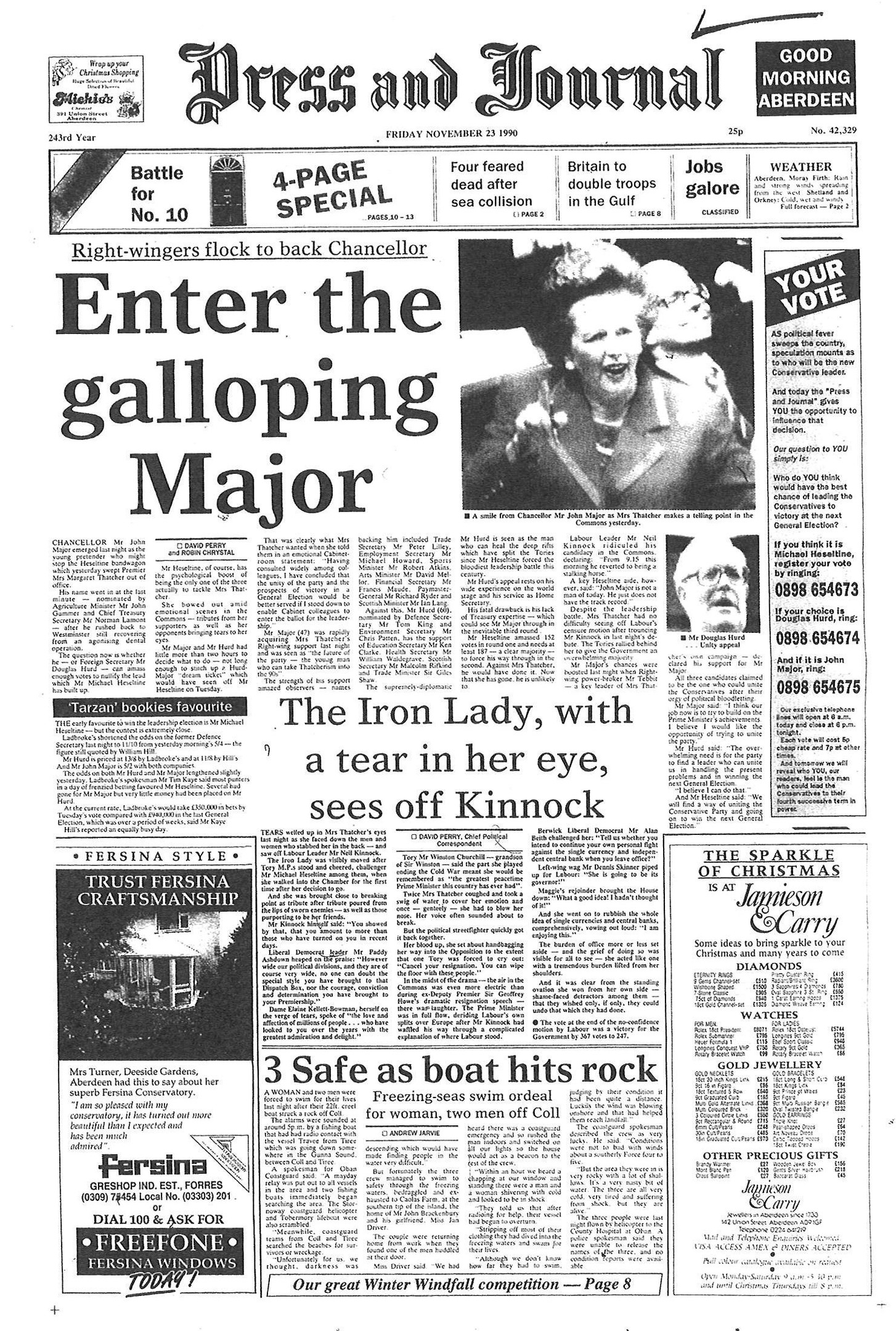 Front page 23 November 1990 