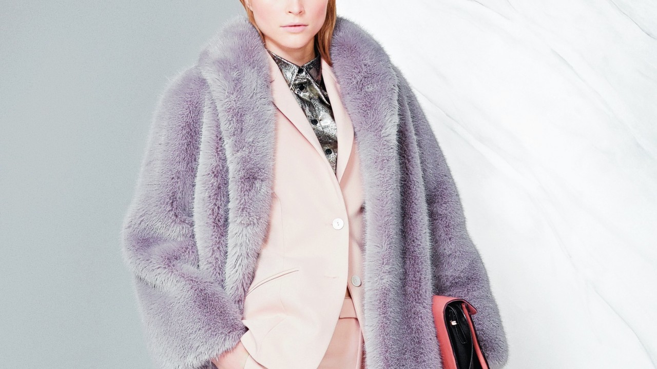 Twiggy faux fur coat, £99; Limited jacket, £59; Limited trousers, £39.50; Limited shirt, £35; bag, £29.50; all Marks & Spencer