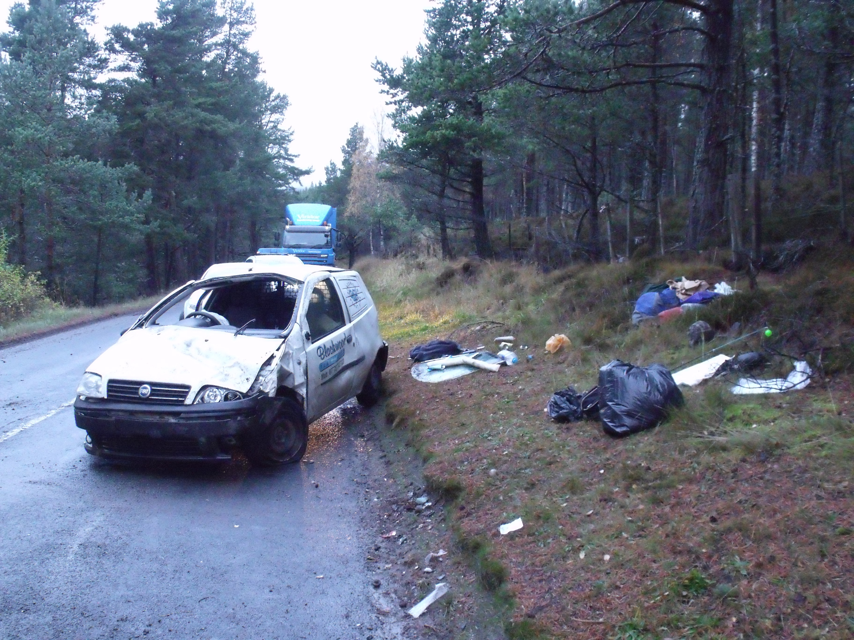 The scene after the crash on the A938 near Carrbridge this morning.