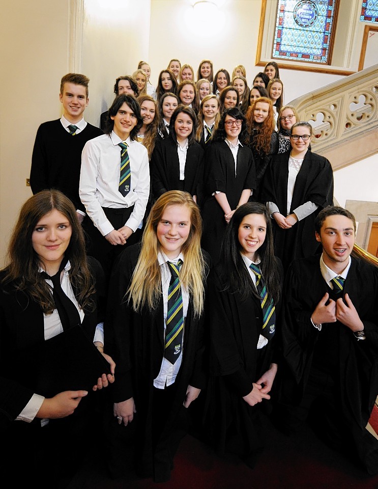 Pupils from Aboyne and Turriff academies, who went head to head in courtroom battle final