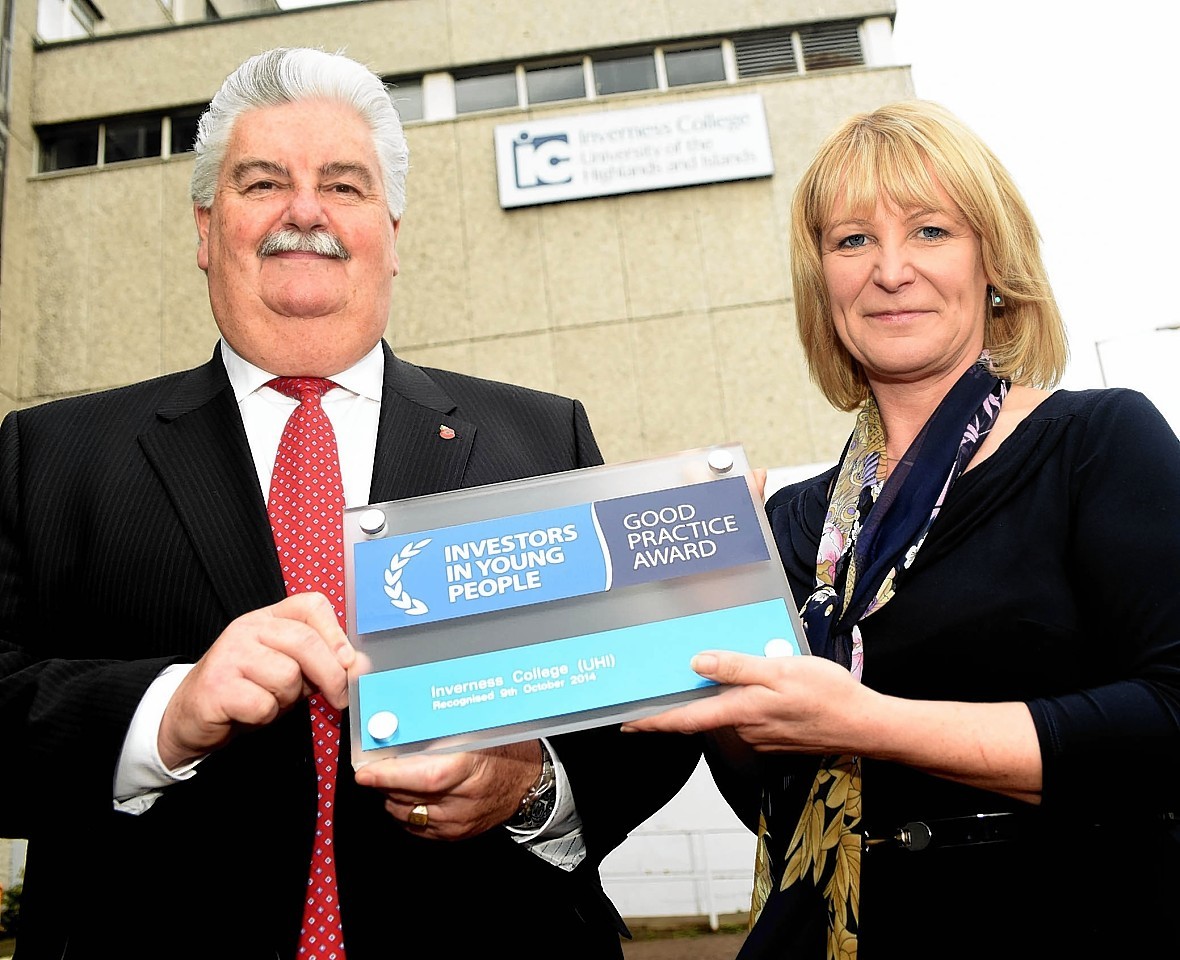 Diane Rawlinson, chief executive and principal of Inverness College UHI with Jim Oag, director of Highlands and Islands Services at Investors in People.