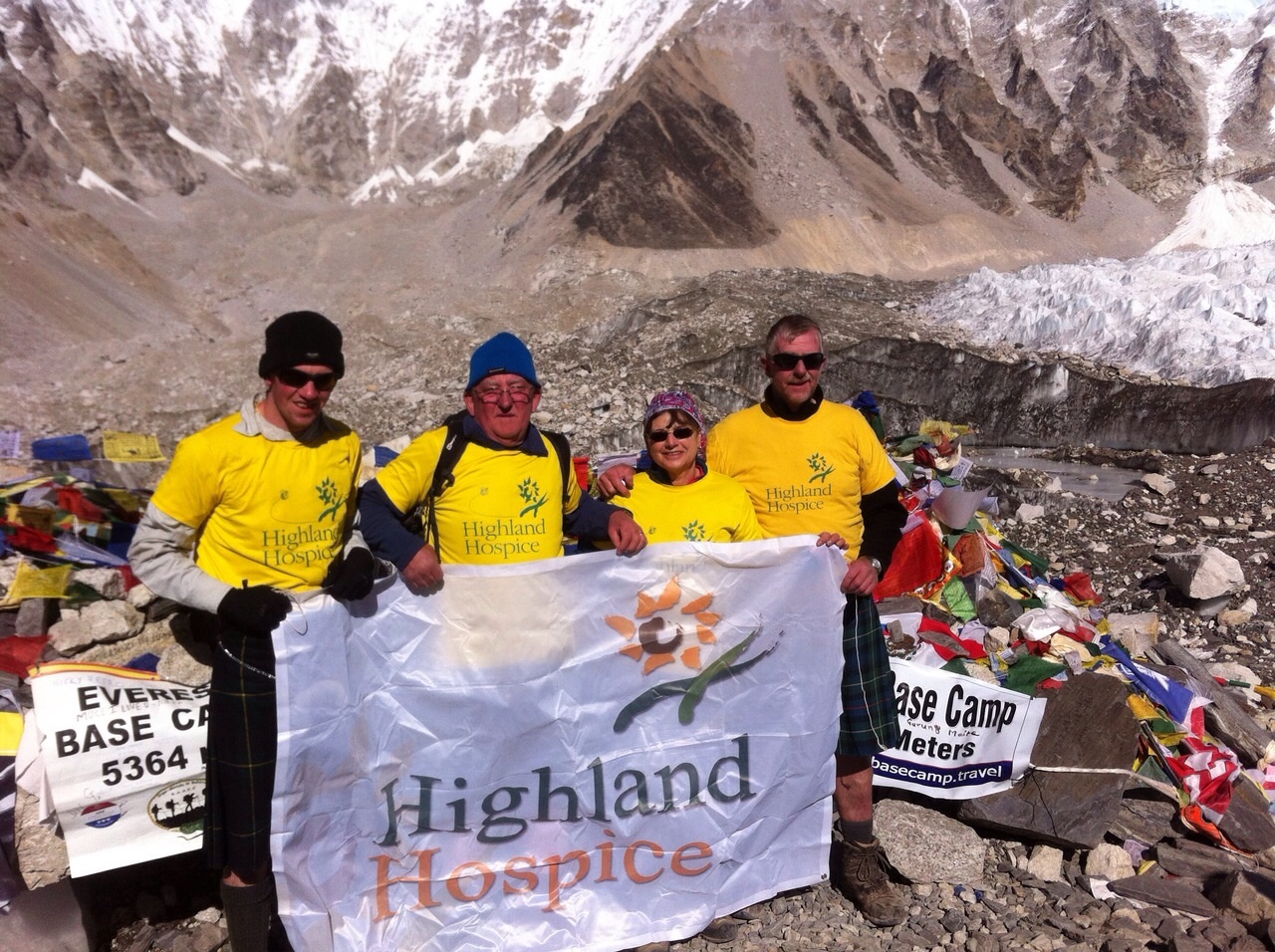 The trekkers at base camp at Mount Everest
