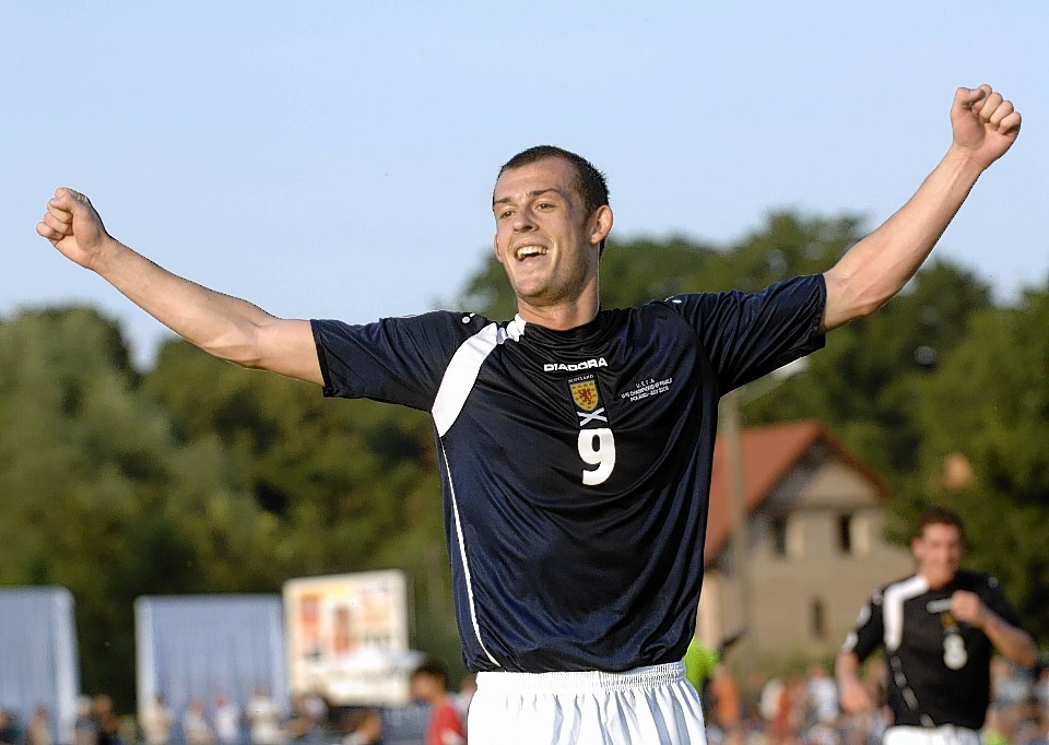 Steven Fletcher: Wouldn't we love to see Fletcher celebrating on Friday - here he is after netting in the under-19 European Championships against Turkey in 2006