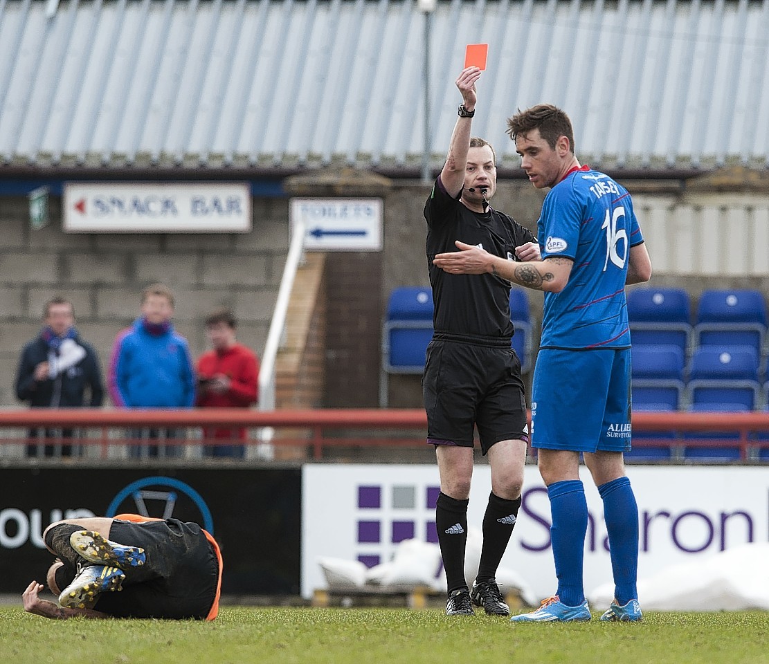 Tansey will serve his suspension for this red card v Dundee United.