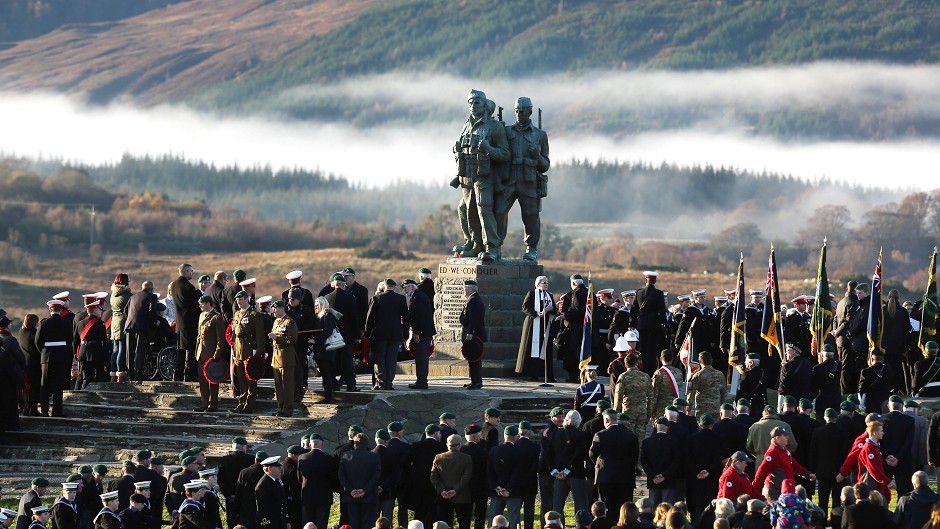 A service is held at the Commando Memorial at Spean Bridge in Scotland. Image: David Cheskin/PA