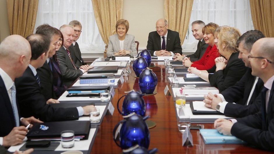 First Minister Nicola Sturgeon and her cabinet team at Bute House in Edinburgh.