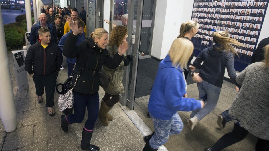 Shoppers entering Currys PC World at Braehead Shopping Centre as police had to be called to manage crowds in supermarkets on Black Friday (Braehead Shopping Centre/PA)