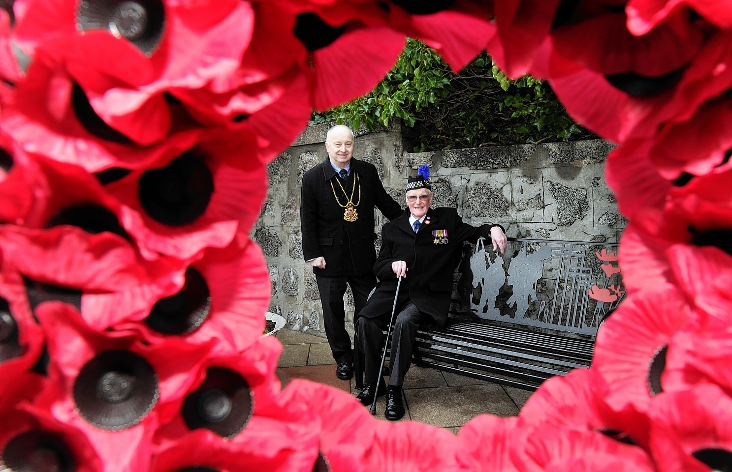 The new World War I bench at Bridge of Don's war memorial.