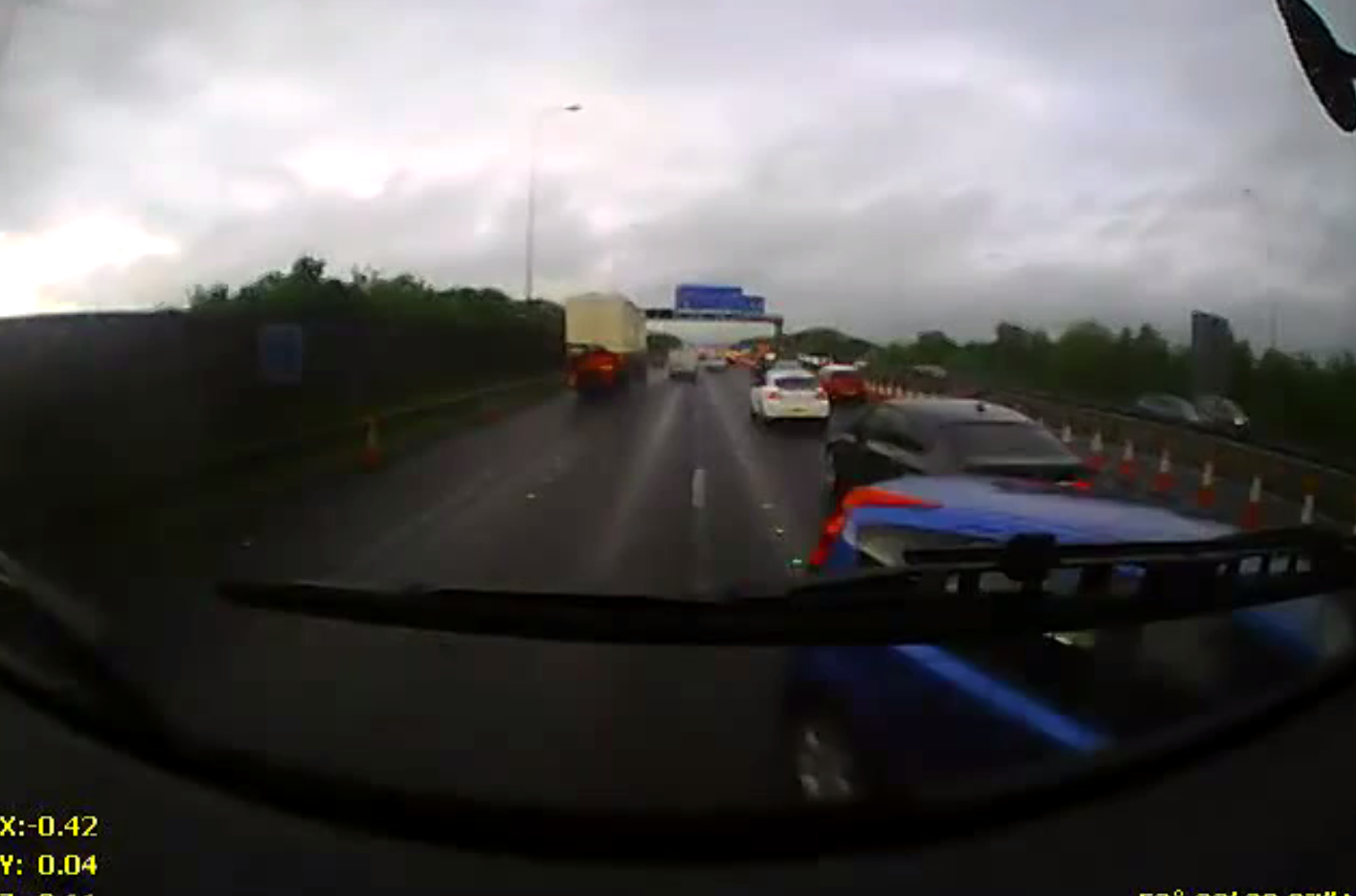 A dozy driver nearly injured a number of motorists