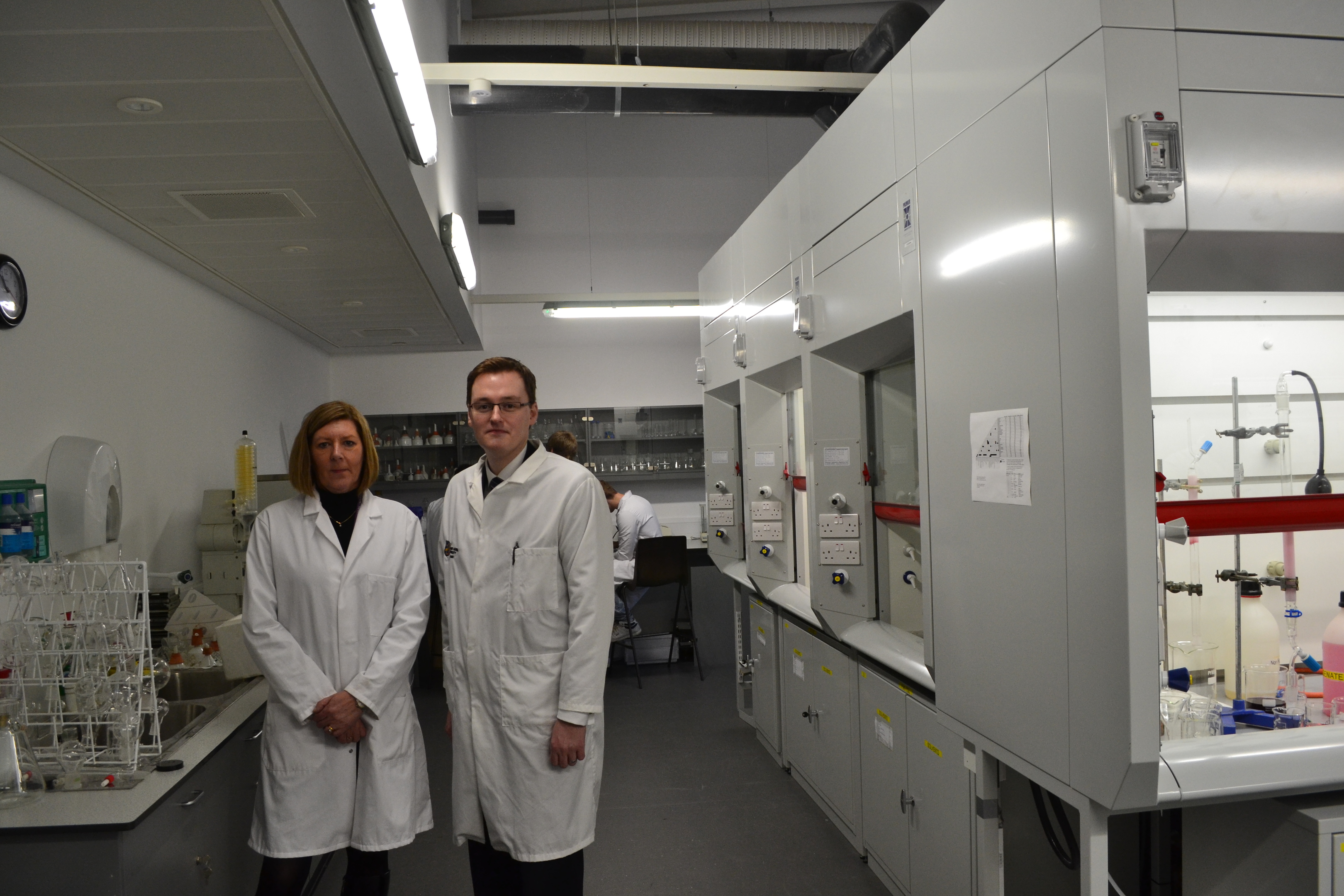 Professor Cherry Wainright, Director of the Institute for Health & Wellbeing at Robert Gordon University and Robbie Ross, counter terrorism security adviser with Police Scotland, at the university labs