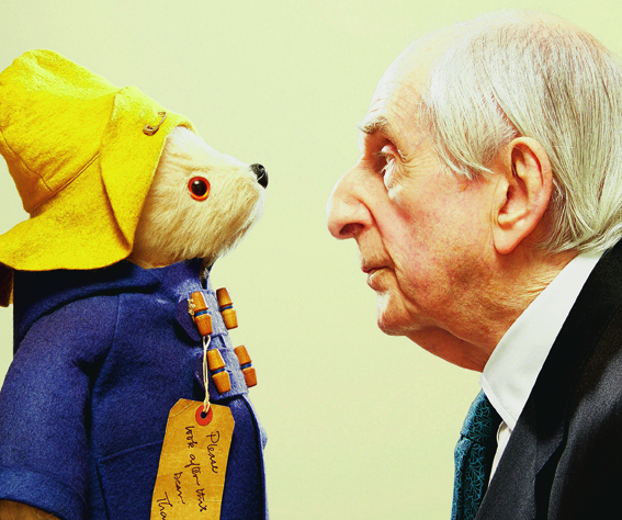 Michael Bond with his beloved creation, Paddington Bear