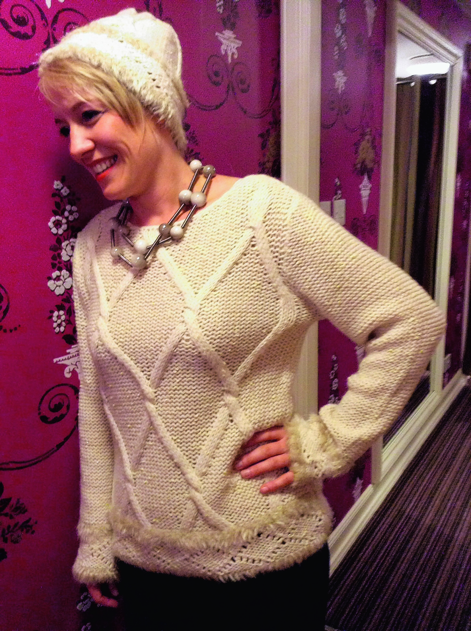 Cosy fur trimmed matching jumper and hat set from an Italian collection available at Fashionista of Oldmeldrum