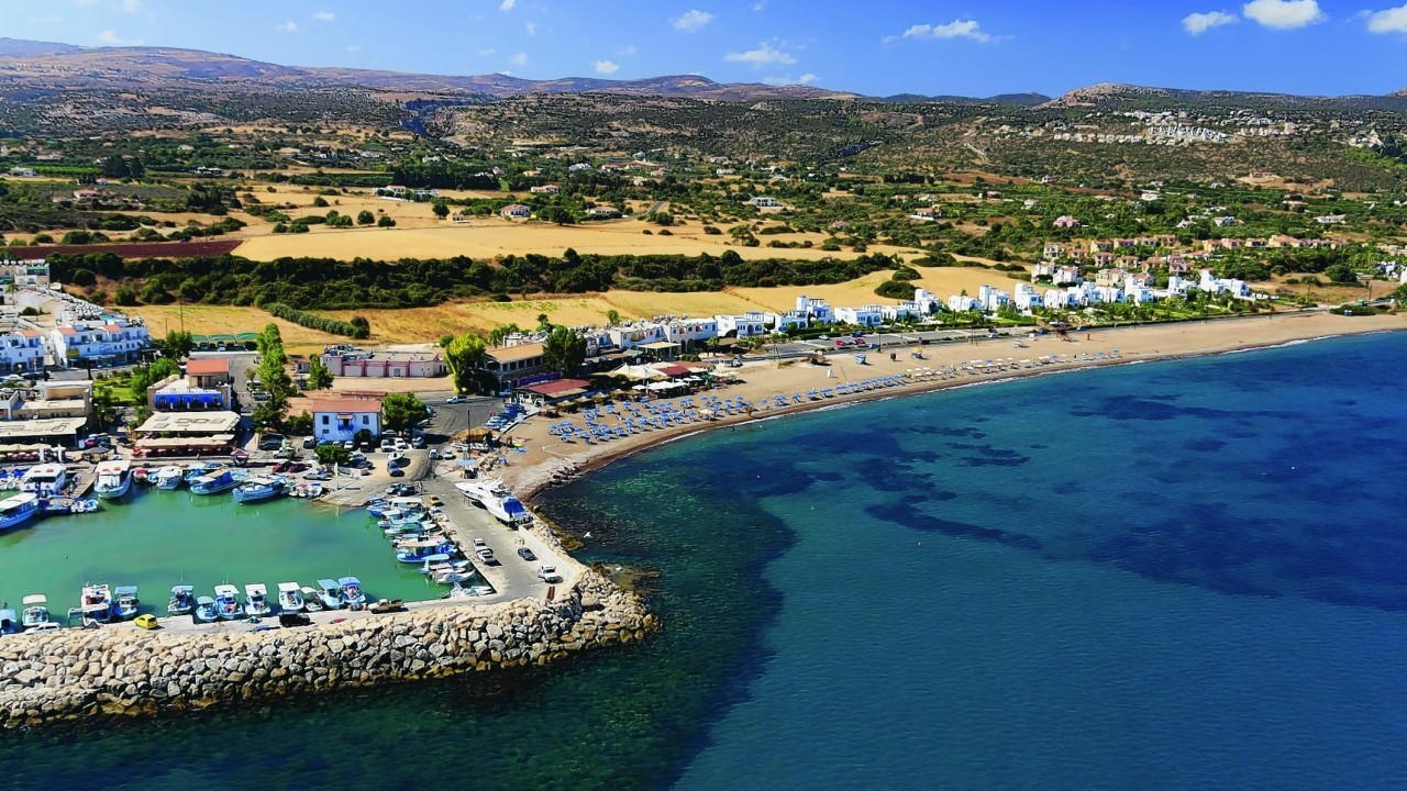 Latchi Beach in Paphos from above.