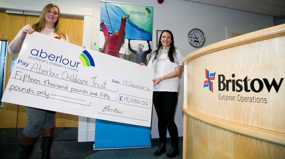 The Bristow cheque was handed to Aberlour Child Care Trust yesterday