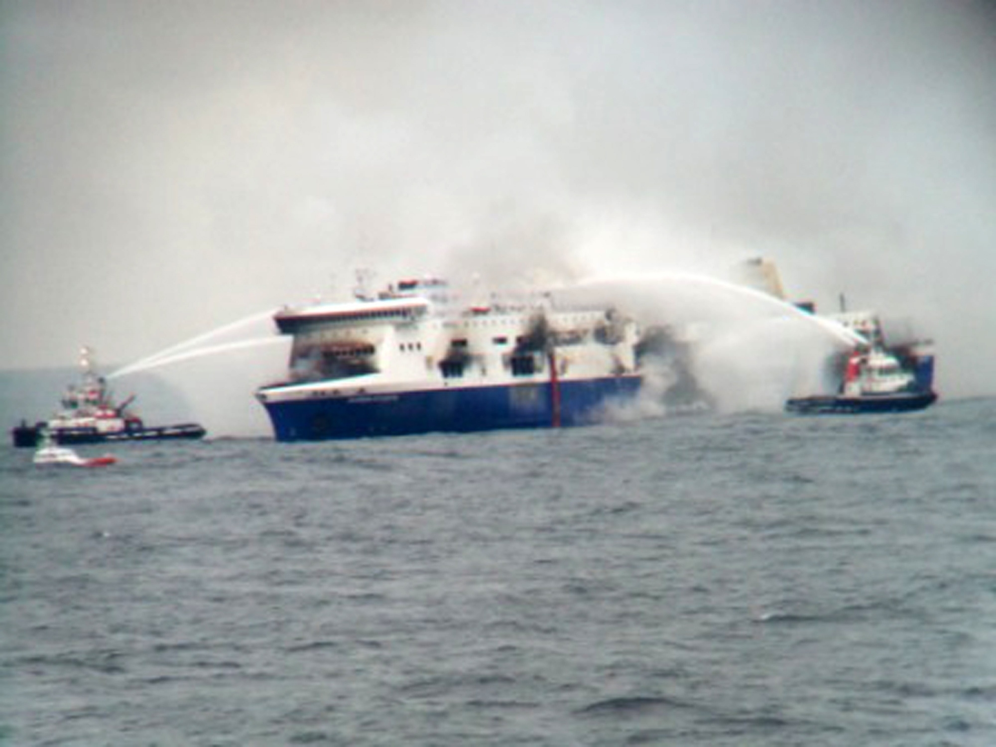 Vessels try to extinguish the fire at the Italian-flagged Norman Atlantic 