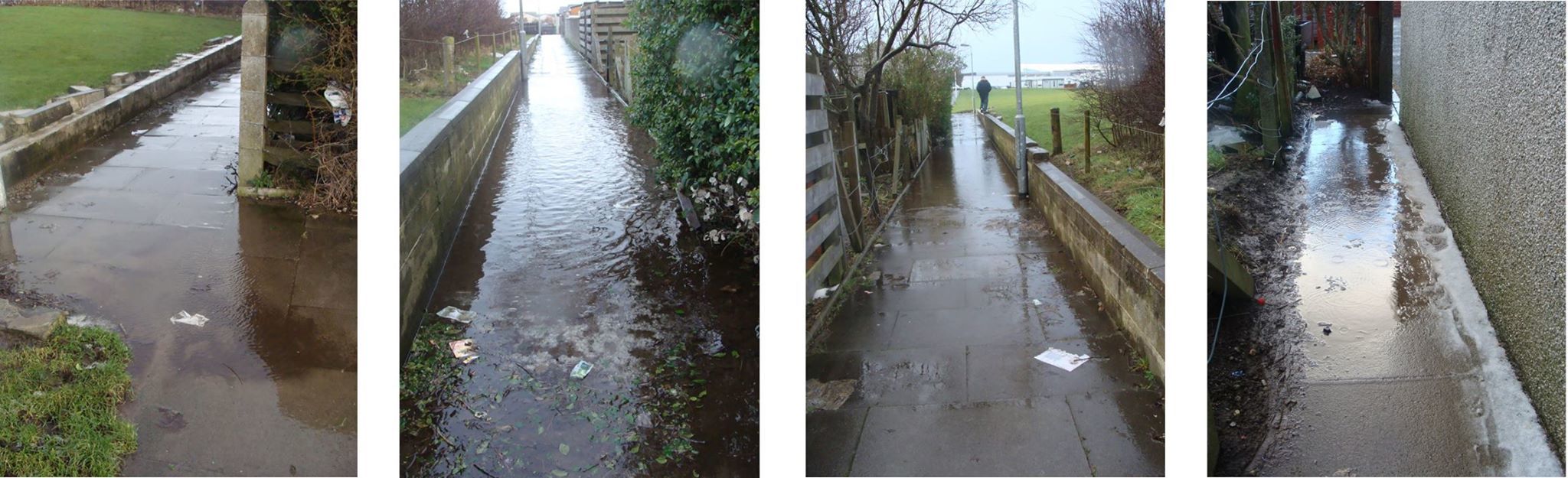 Flooded pathways near Lochpots Primary