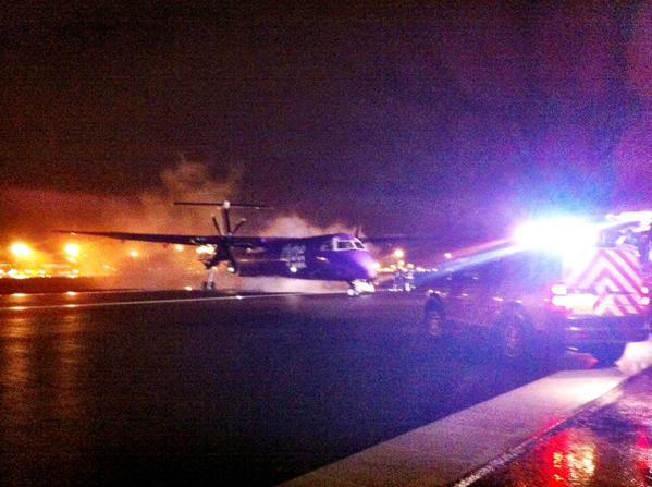 The Flybe flight from Glasgow to George Best Belfast City Airport was diverted to Belfast International Airport after the fire was discovered.