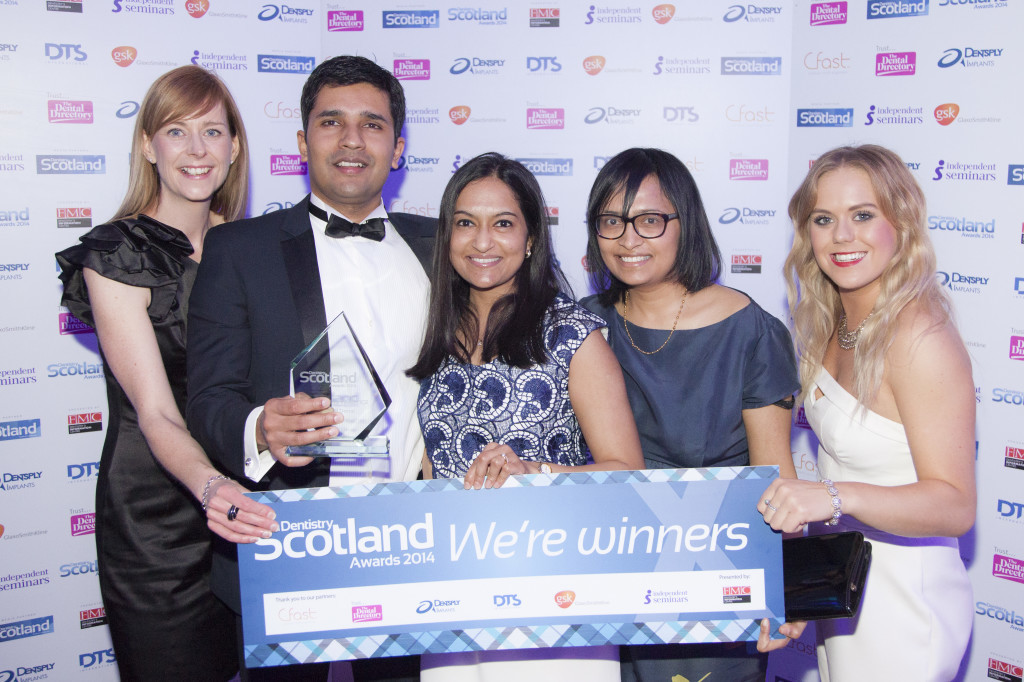 Best NHS Practice winner Hiranya Fadia with staff at the Dentistry Scotland Awards 2014