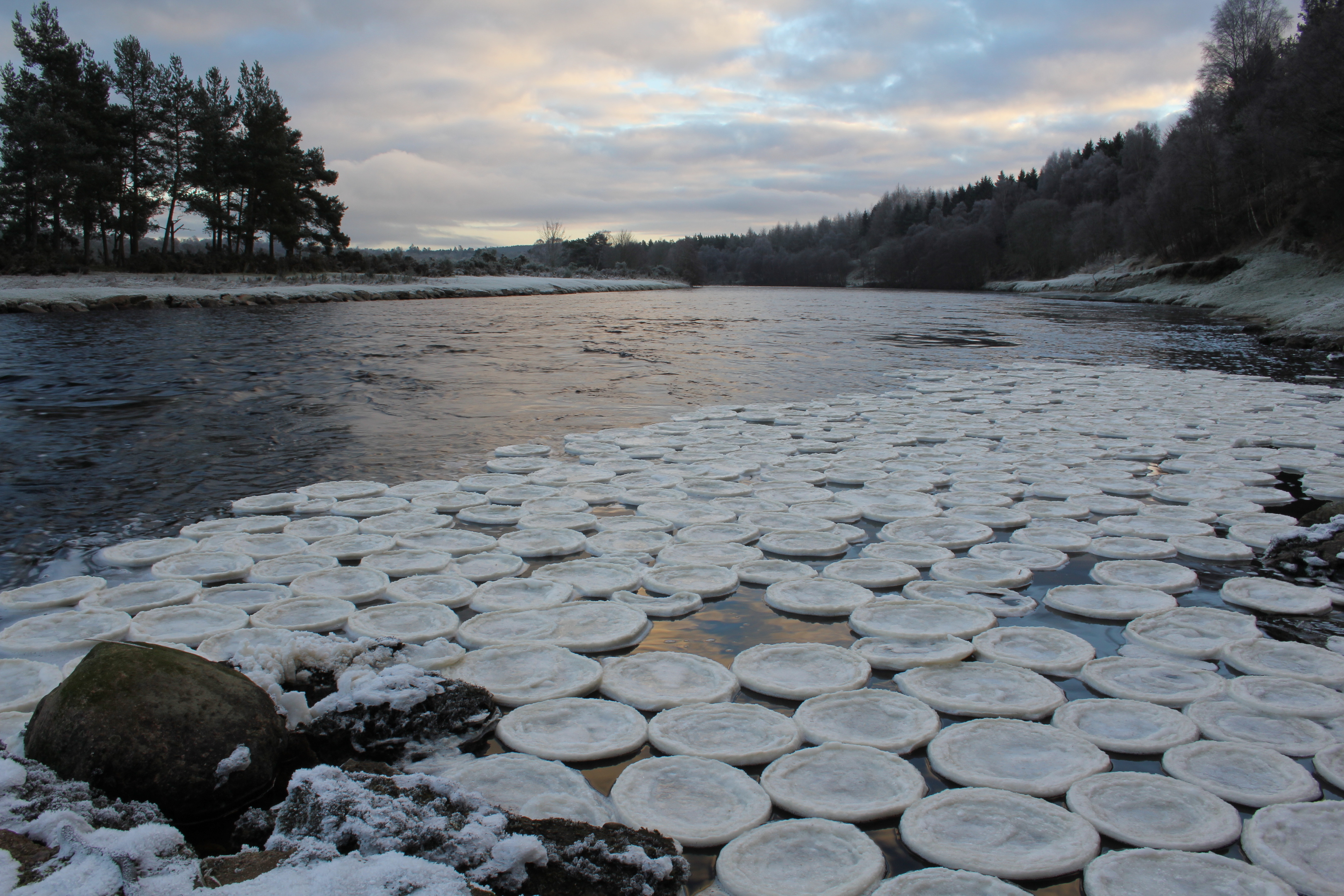 Ice pancakes at the Lummels Pool at Birse, near Aboyne