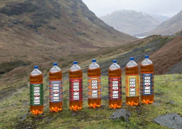 A selection of the new tartan irn bru bottles on show in Glencoe