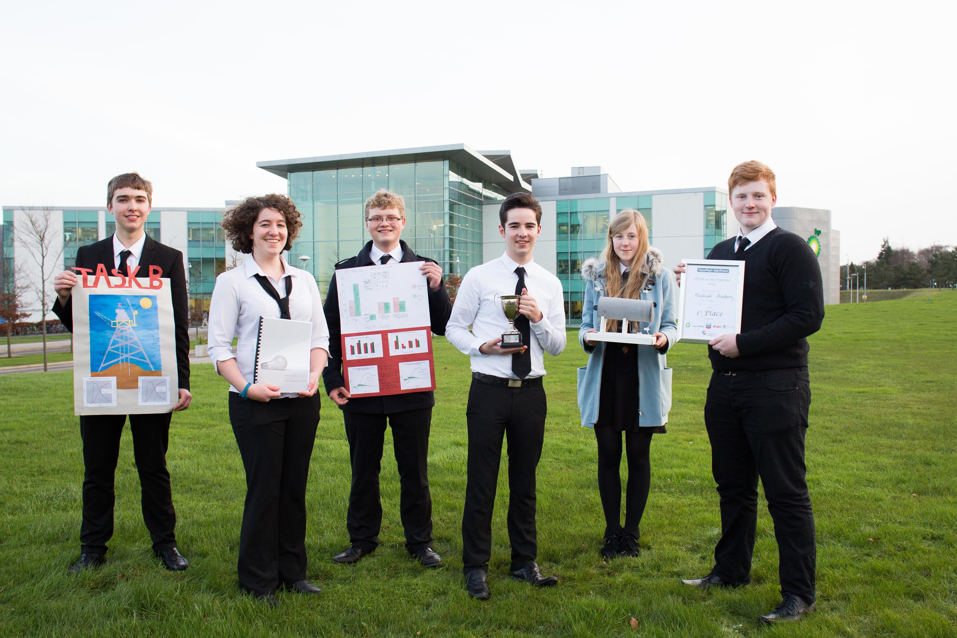 Winners of the 2014 Stem in the Pipeline challenge. 
Meldrum Academy pupils (left to right)  Calum Macleay, Kirsty Mullan, Jamie Burke, Scott Conn, Austin Bayley and Rhona Cummine.