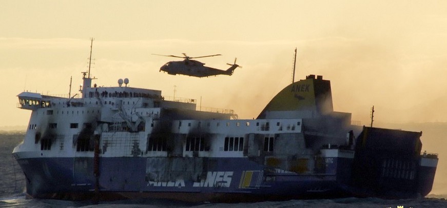 Smoke billows from the Norman Atlantic ferry that caught fire in the Adriatic Sea (Italian Navy/AP)