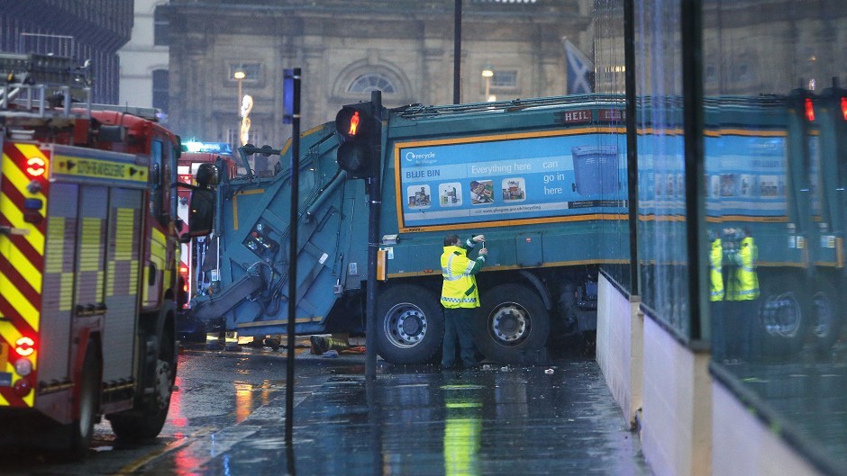 The scene in Glasgow's George Square after a bin lorry crashed into a group of pedestrians.