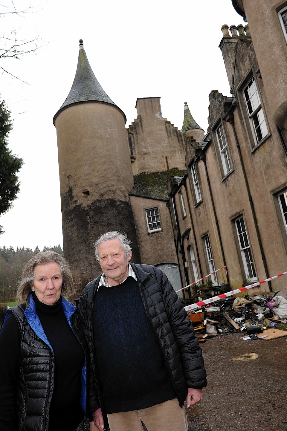 Christopher and Pernille Burges-Lumsden outside Pitcaple Castle