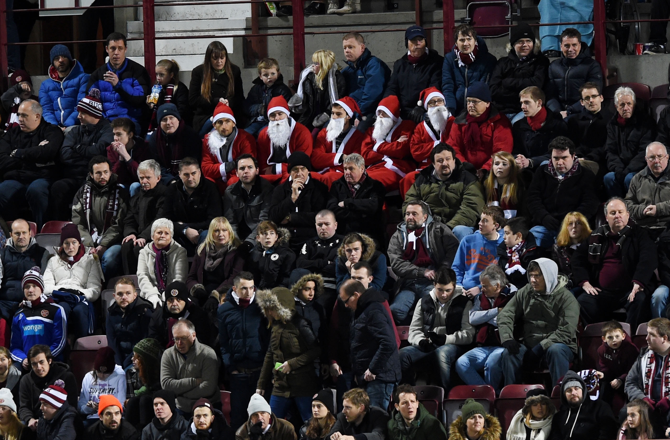 A band of Santa's in the cheers on the Jambos against Alloa