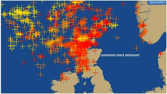 SHEPD's map showing where lightning has struck over 5,000 times in the north last week