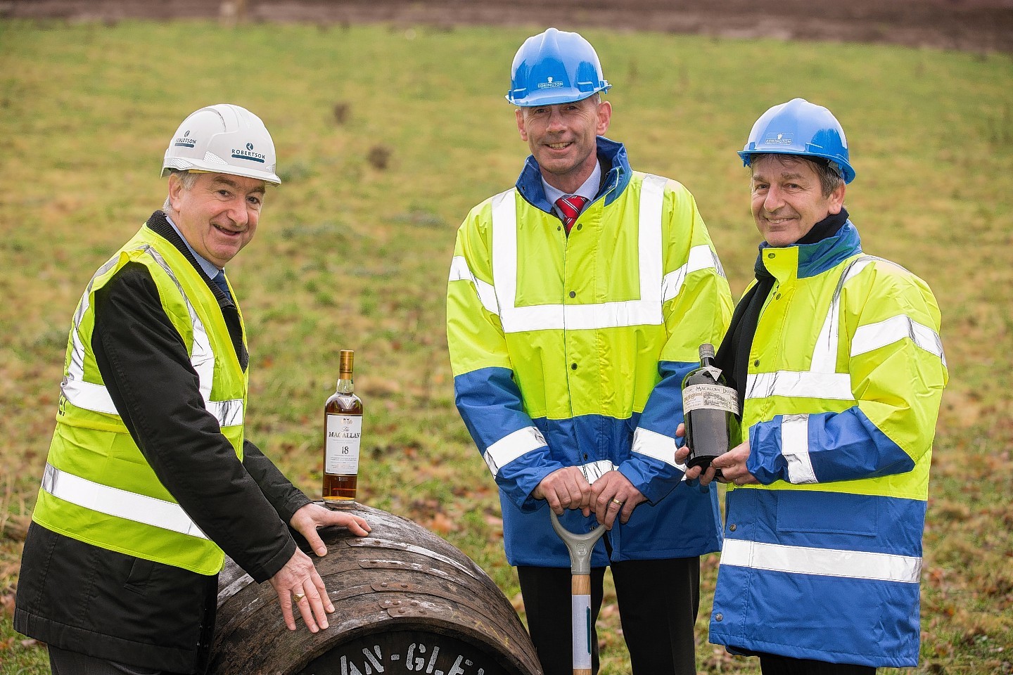 Work starts on the new Macallan distillery. Bill Robertson, Ian Curle and Graham Stirk