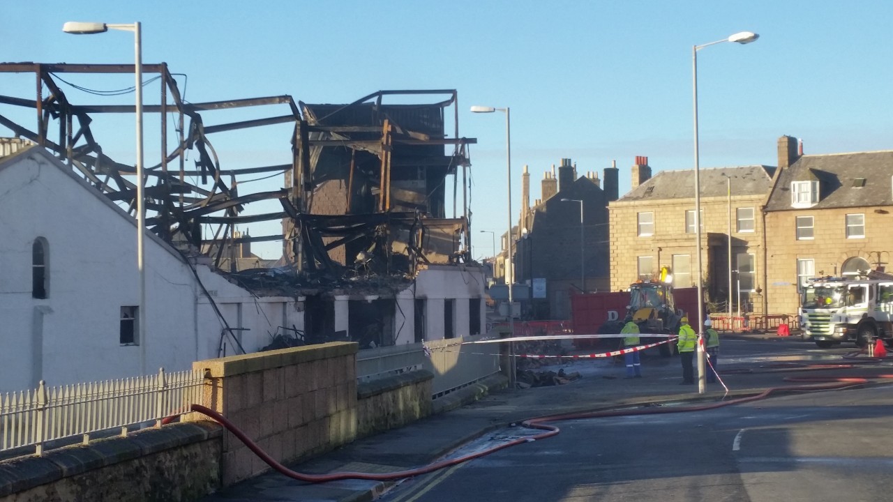 The burnt out shell of the former fish factory in Peterhead