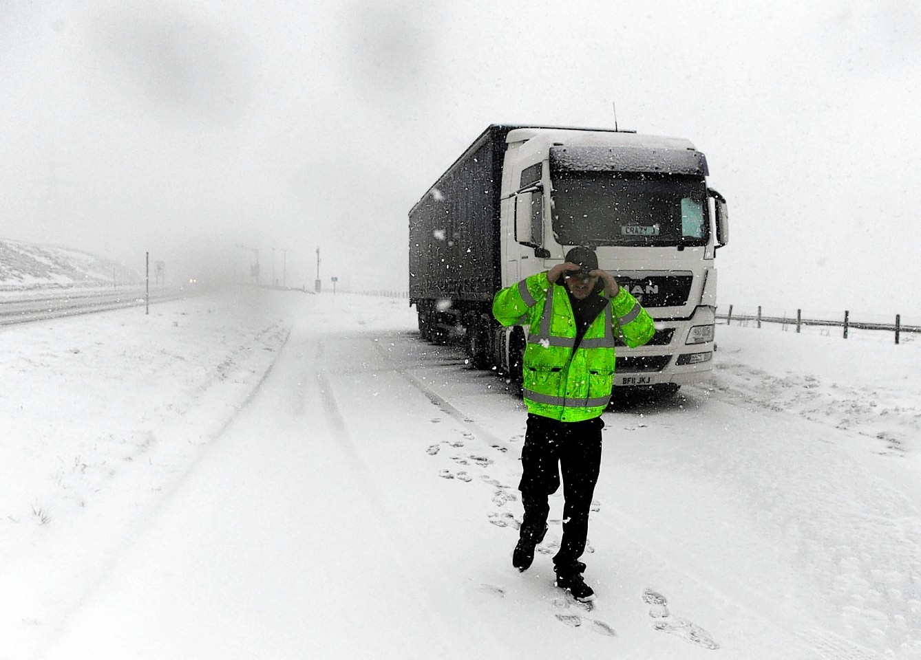 Today's blizzards at the Drumochter Pass on the A9