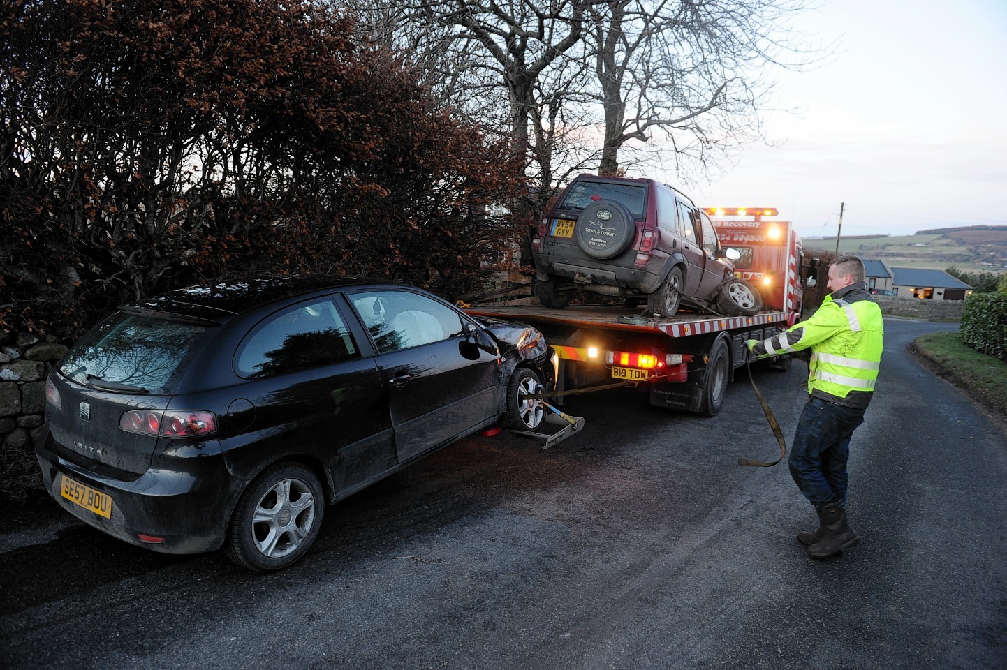 The cars are towed away